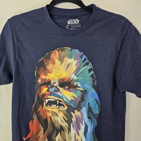 Star Wars Mens Adult T Shirt Small Watercolor Rainbow Chewbacca Dark Blue EUC - Picture 2 of 8